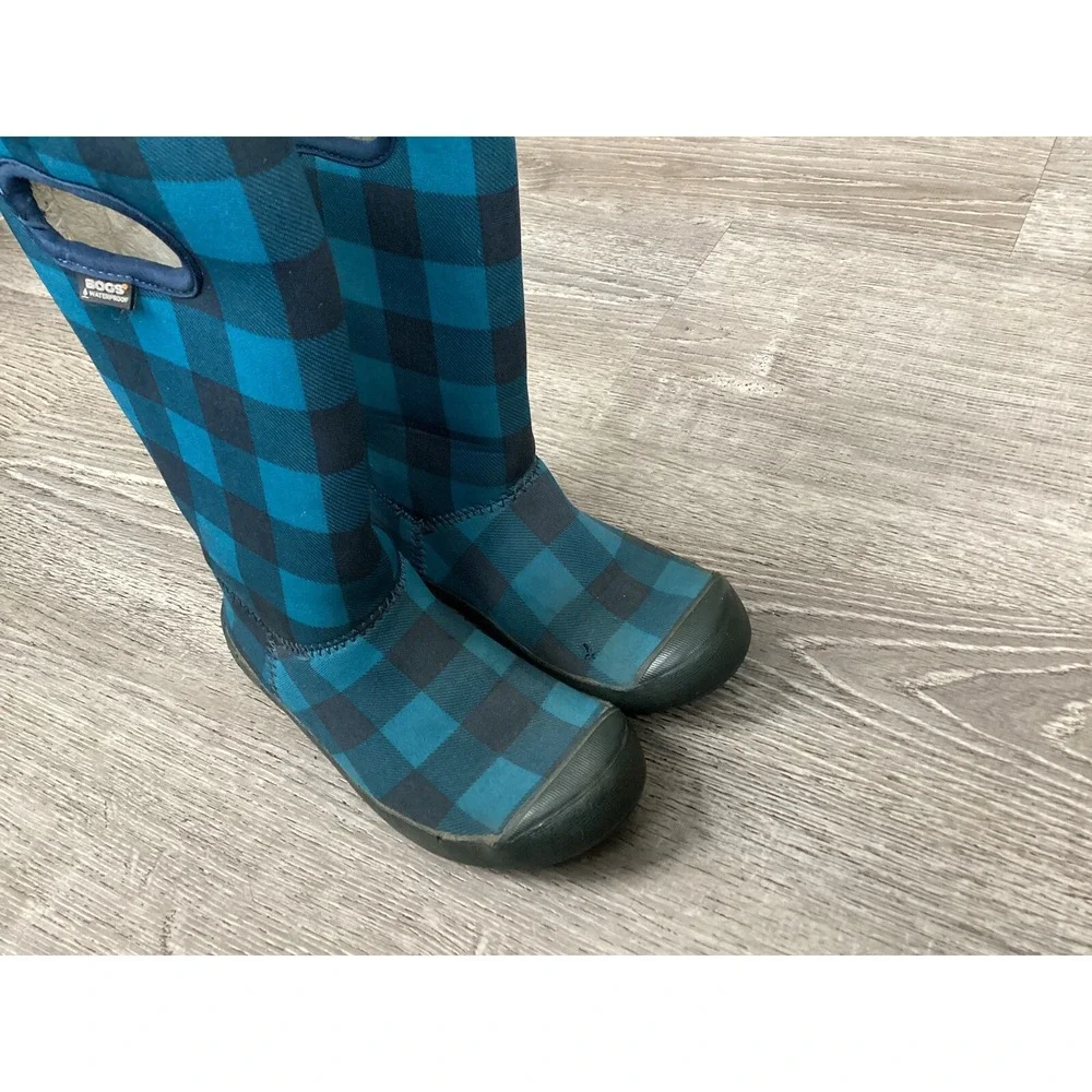 Bogs Summit Buff Blue Black Plaid Boots Youth Size 10 Winter Boots 71678